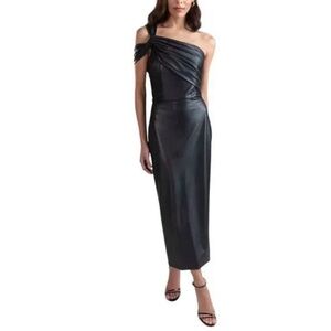 Shoshanna Vegan Leather One Shoulder Midi Dress Size 8